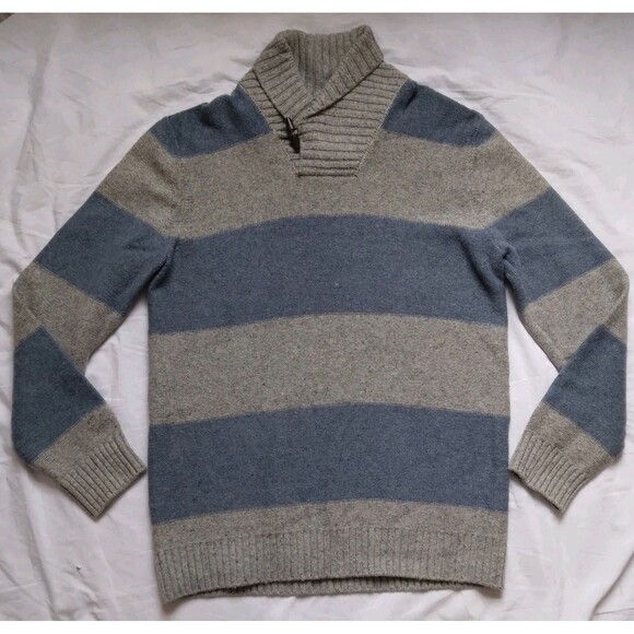 Gap Other - Gap Sweater Striped Lambswool Cowl Neck Gray Blue Preppy Mens Size XL Tall